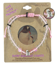 Load image into Gallery viewer, Tan Slider Cord Bracelet with Penguin and Glass Beads.